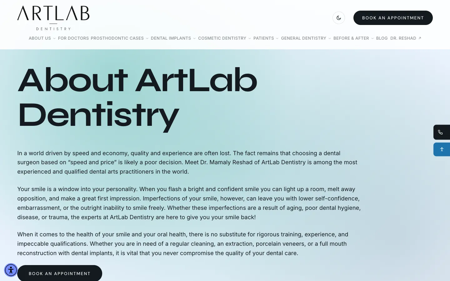 The new About page on the light azure field.