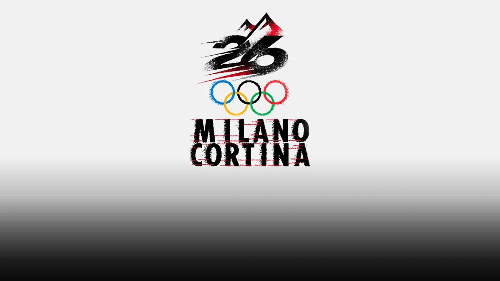 The full lockup: the 26 mark, the Olympic rings and the Milano Cortina wordmark.